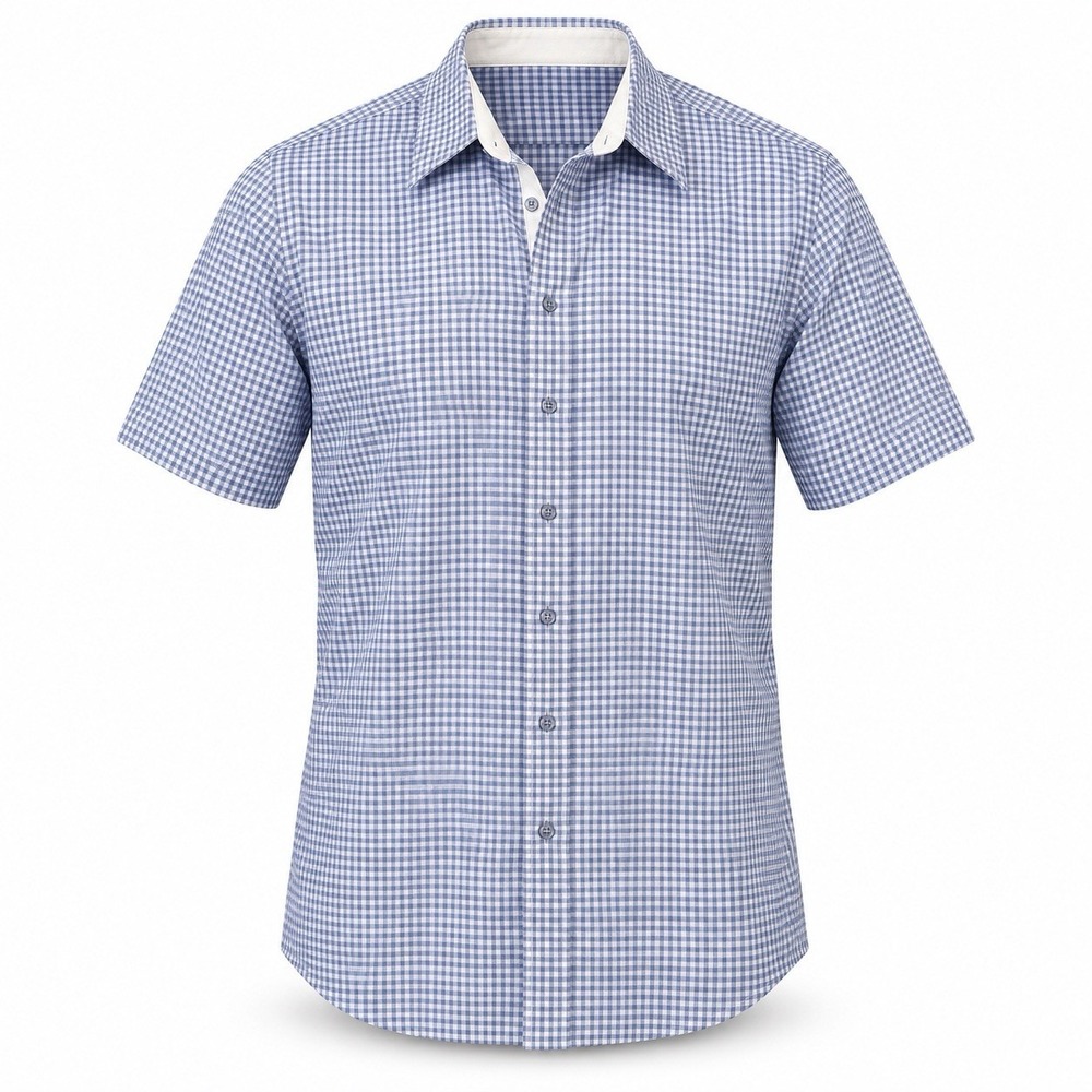 Paul Fredrick Linen Shirt Mens 2XLT Blue Check Classic Fit Short Sleeve Preppy